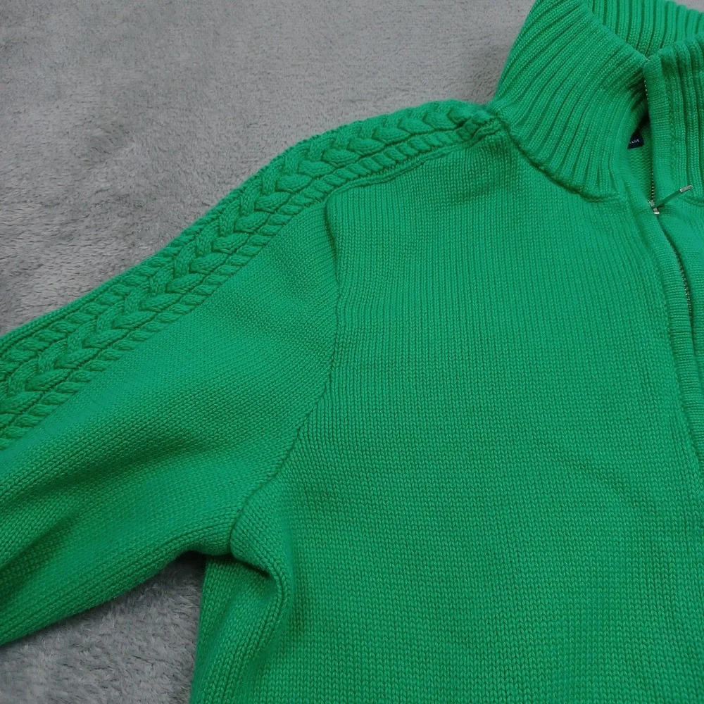 Vintage Ralph Lauren Sport Girls XL Green Full Zip Pockets Knit Preppy Y2K